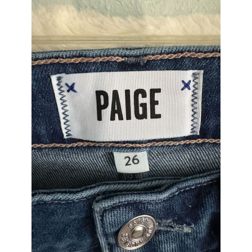 PAIGE High Rise Distressed Straight Leg Ankle Jeans Medium Wash 26 - Picture 3 of 6